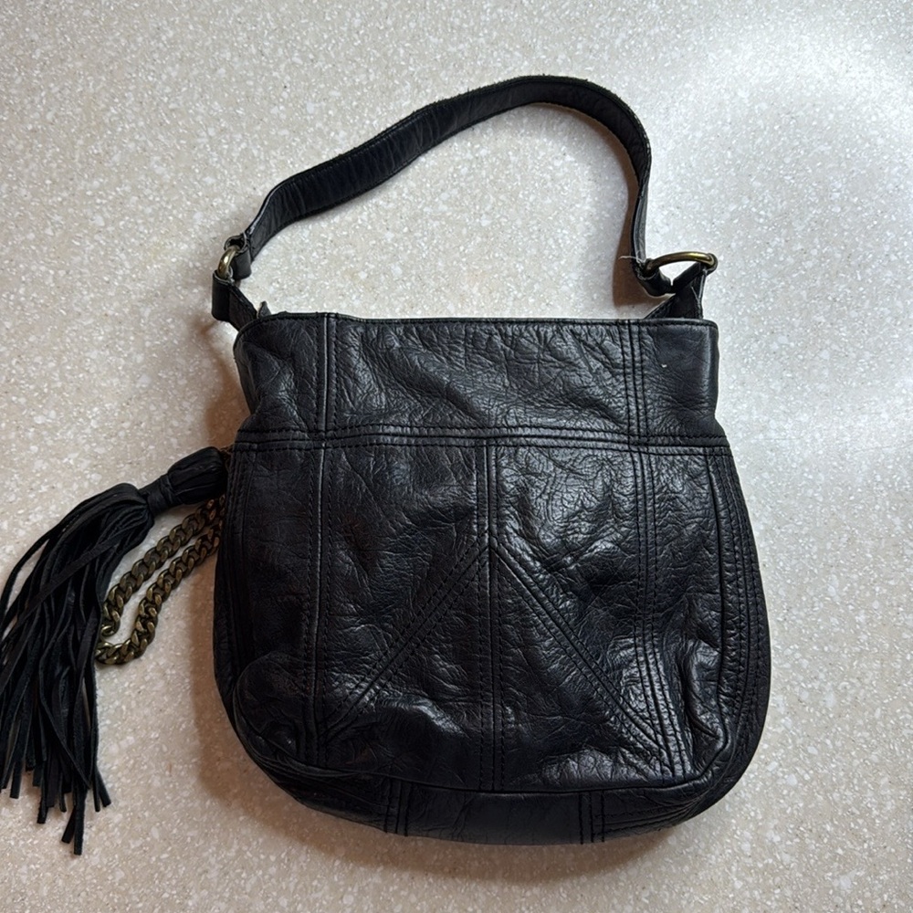 Juicy Couture 2000’s Black Leather & Chain Tassel  Purse - Picture 3 of 12